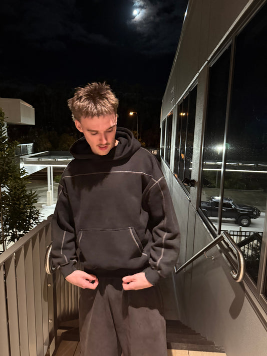 Contrast-Stitched Boxy Fleece Hoodie